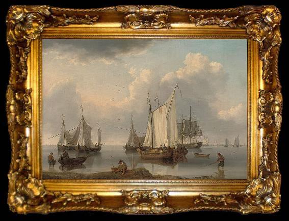 framed  William Anderson A British warship, Dutch barges and other coastal craft on the Ijselmeer in a calm, ta009-2